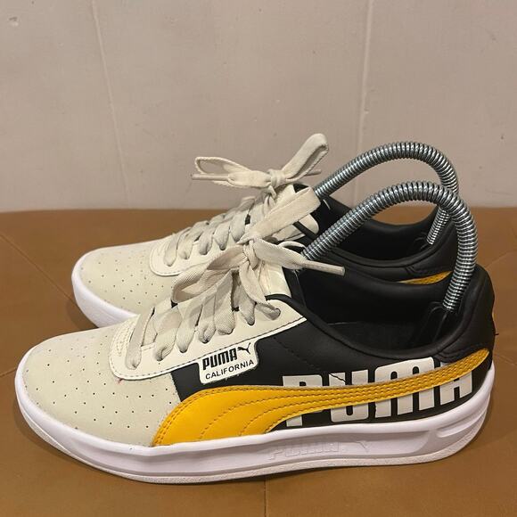 Puma Women's California TOL Off White Black/Yellow Sneakers Retro Shoes Size 7‎ - Picture 2 of 9